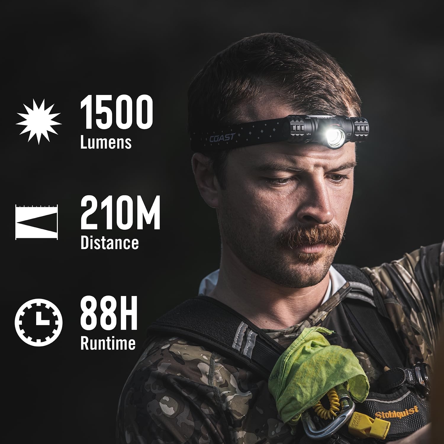 Coast XPH30R 1200 Lumen USB-C Rechargeable Dual Power Headlamp with Twist Focus Beam and Magnetic Base, 4.37 oz. – Black(Forest)