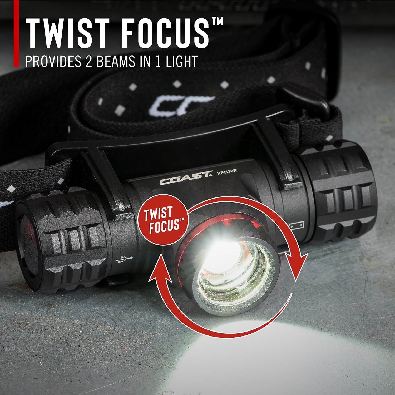 Coast XPH30R 1200 Lumen USB-C Rechargeable Dual Power Headlamp with Twist Focus Beam and Magnetic Base, 4.37 oz. – Black(Forest)