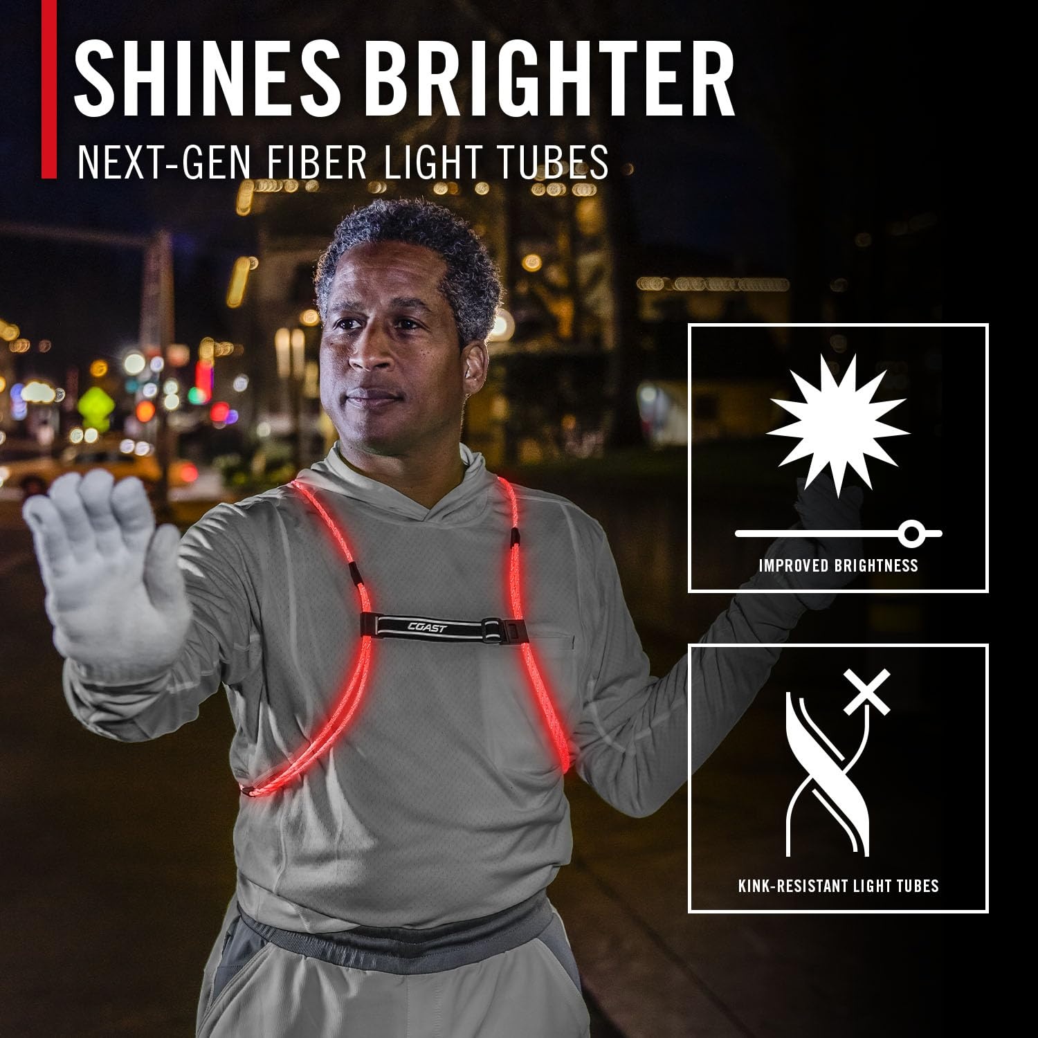 Coast LH150 Version 2.0 Rechargeable LED Hi-Vis Lighted Vest, 6+ Color Modes, Reflective, One Size Fits Most with *NEW & IMPROVED 18 HOUR RUNTIME*(Lh150 Lighted Vest V2.0)