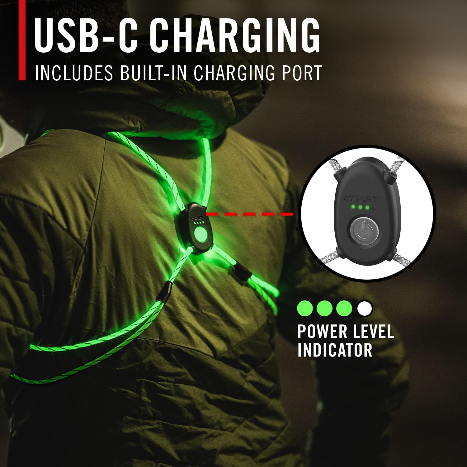 Coast LH150 Version 2.0 Rechargeable LED Hi-Vis Lighted Vest, 6+ Color Modes, Reflective, One Size Fits Most with *NEW & IMPROVED 18 HOUR RUNTIME*(Lh150 Lighted Vest V2.0)