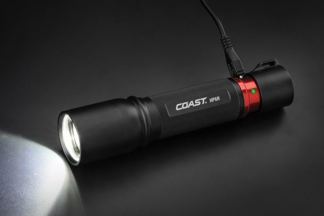 COAST® HP8R 1000 Lumen Rechargeable PURE BEAM® Focusing LED Flashlight with SLIDE FOCUS® and FLEX CHARGE™ Dual Power, Black(Flashlight)