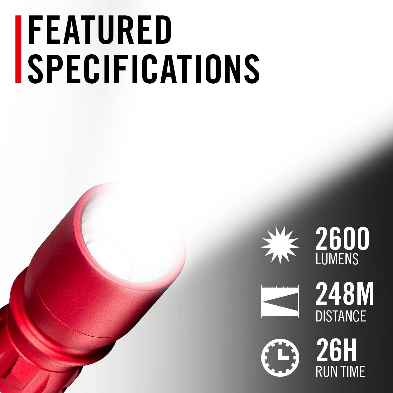 Coast XP11R 2600 Lumen USB-C Rechargeable LED Flashlight with Slide Focus® and Pure Beam® Focusing Optic, 4 Light Modes, Black(Red)