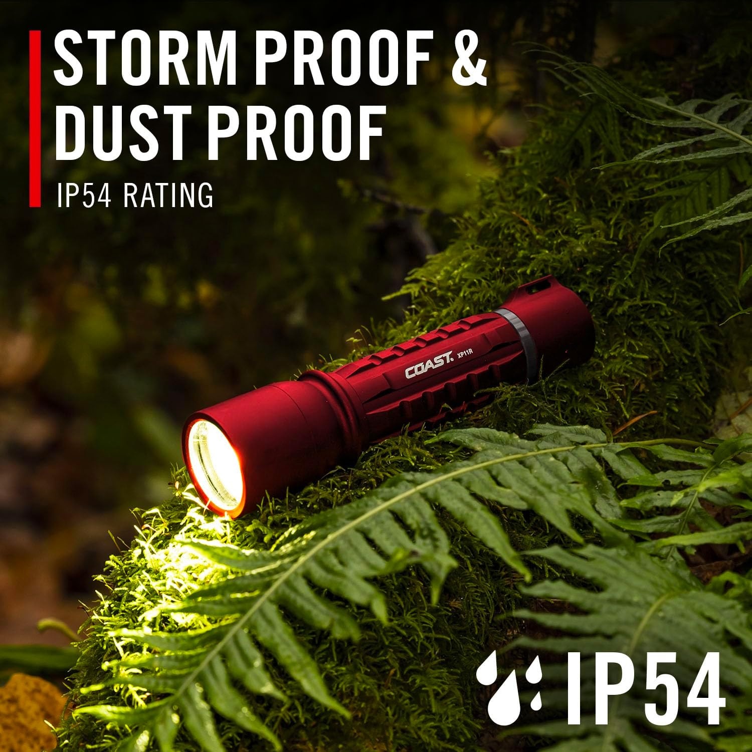 Coast XP11R 2600 Lumen USB-C Rechargeable LED Flashlight with Slide Focus® and Pure Beam® Focusing Optic, 4 Light Modes, Black(Red)