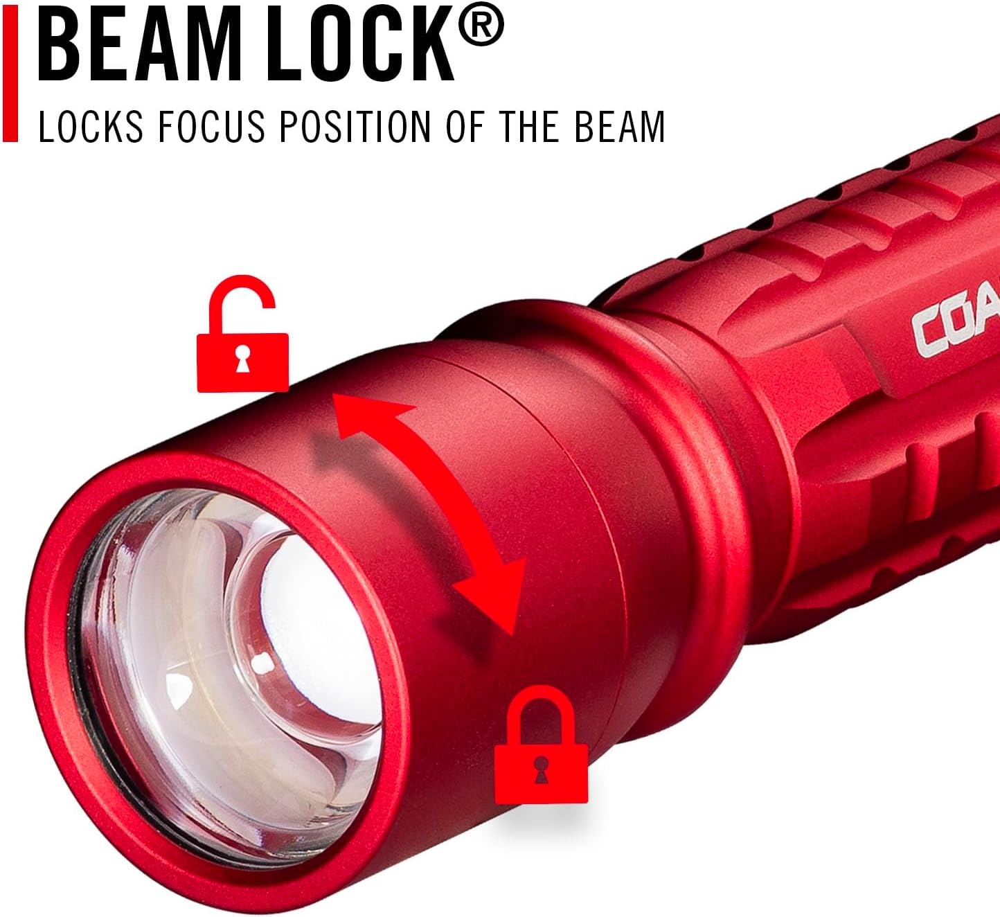 Coast XP11R 2600 Lumen USB-C Rechargeable LED Flashlight with Slide Focus® and Pure Beam® Focusing Optic, 4 Light Modes, Black(Red)