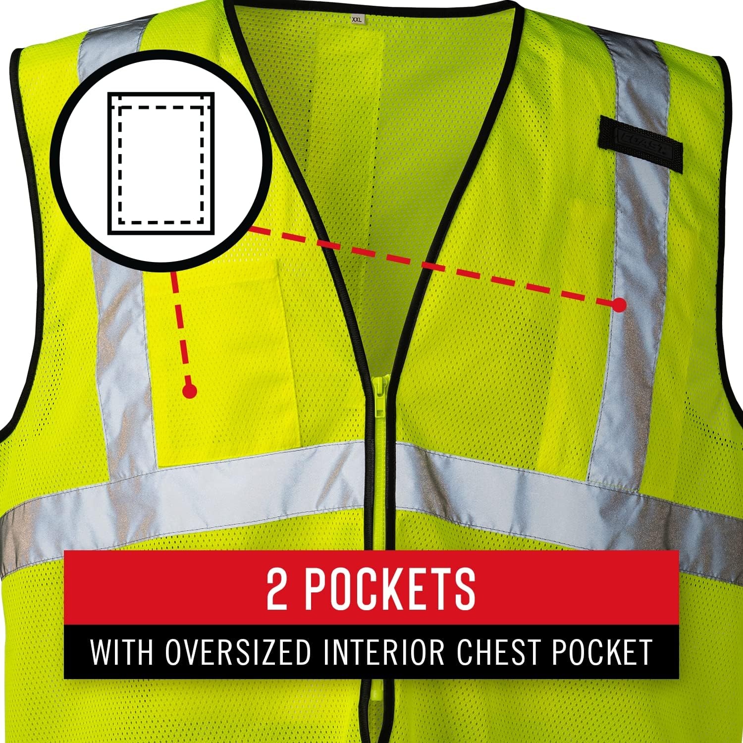 Coast SV300 Rechargeable Lighted High Visibility Safety Vest, Dual Mode, Zip Front, 2 Pockets, 2 Mic Tabs, Meets ANSI/ISEA Standards, 360 Visibility, Yellow, Extra-Large(X-Large)