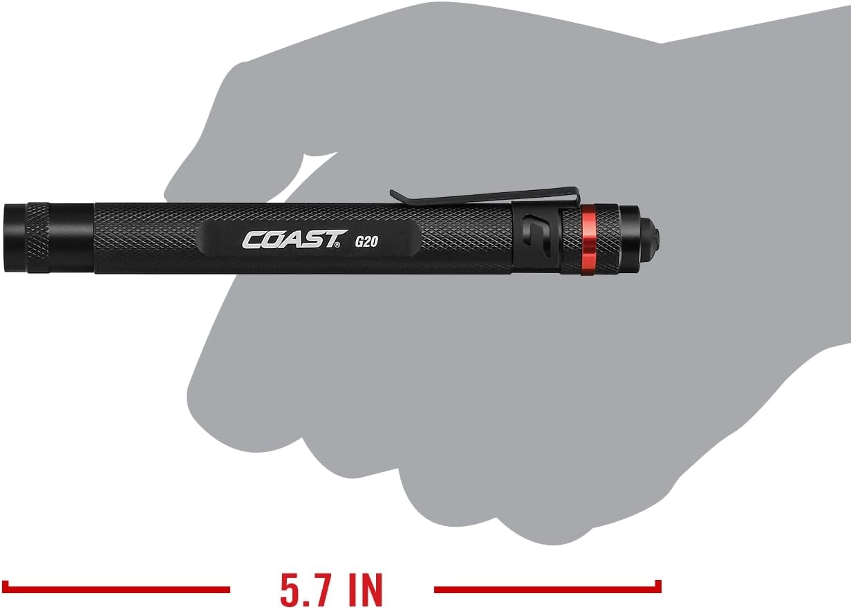 COAST® G20 Inspection Beam LED Penlight with Adjustable Pocket Clip and Consistent Edge-To-Edge Brightness, Red, 54 lumens(Orange)