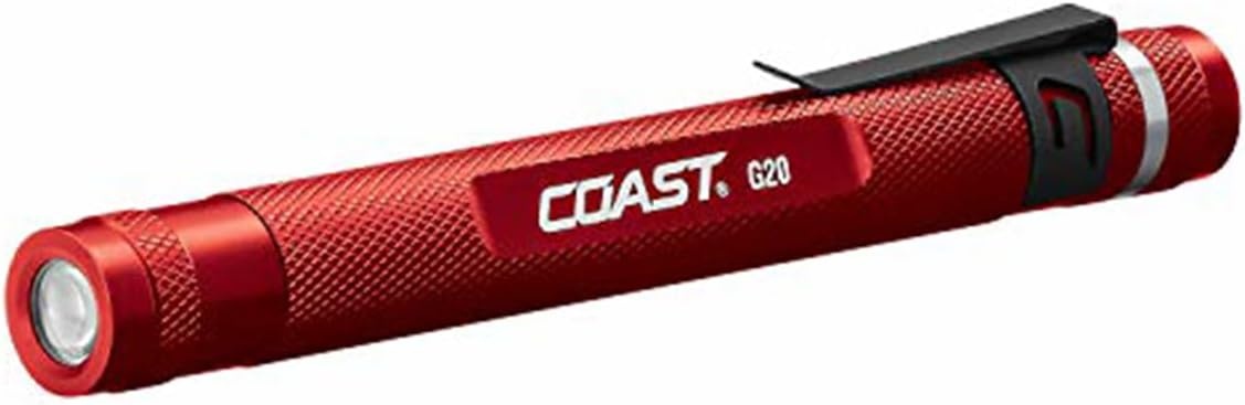 COAST® G20 Inspection Beam LED Penlight with Adjustable Pocket Clip and Consistent Edge-To-Edge Brightness, Red, 54 lumens(Orange)