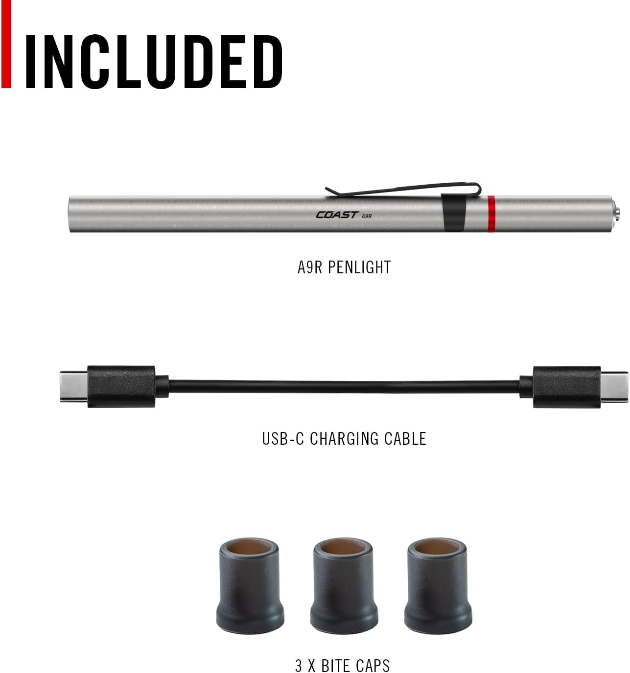 Coast® A9R 54 Lumen Rechargeable Inspection Beam LED Penlight with Flex Charge and Charging Cap, Silver(Black)