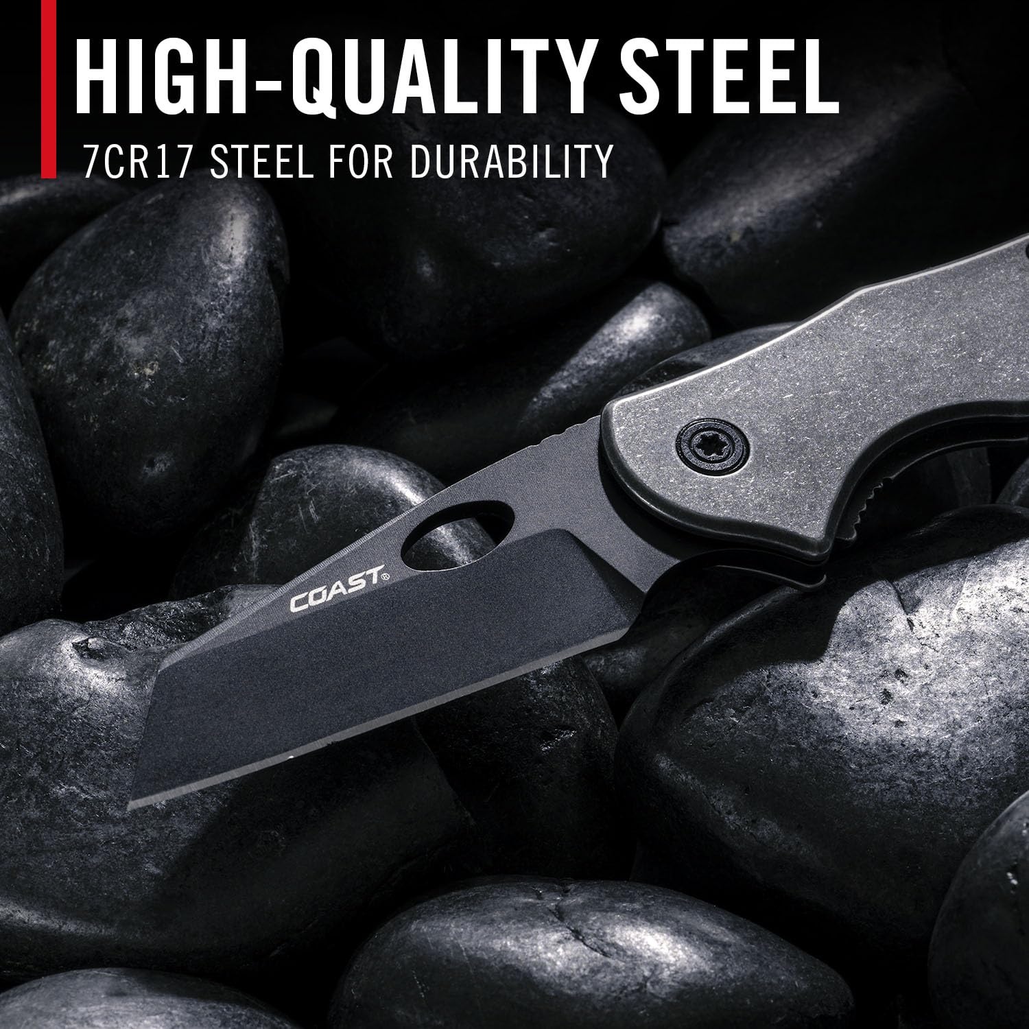Coast CONTRA EDC Folding Pocketknife, Flip Tab, Frame Lock, Pocket Clip, Stainless-Steel, Wharncliff Blade