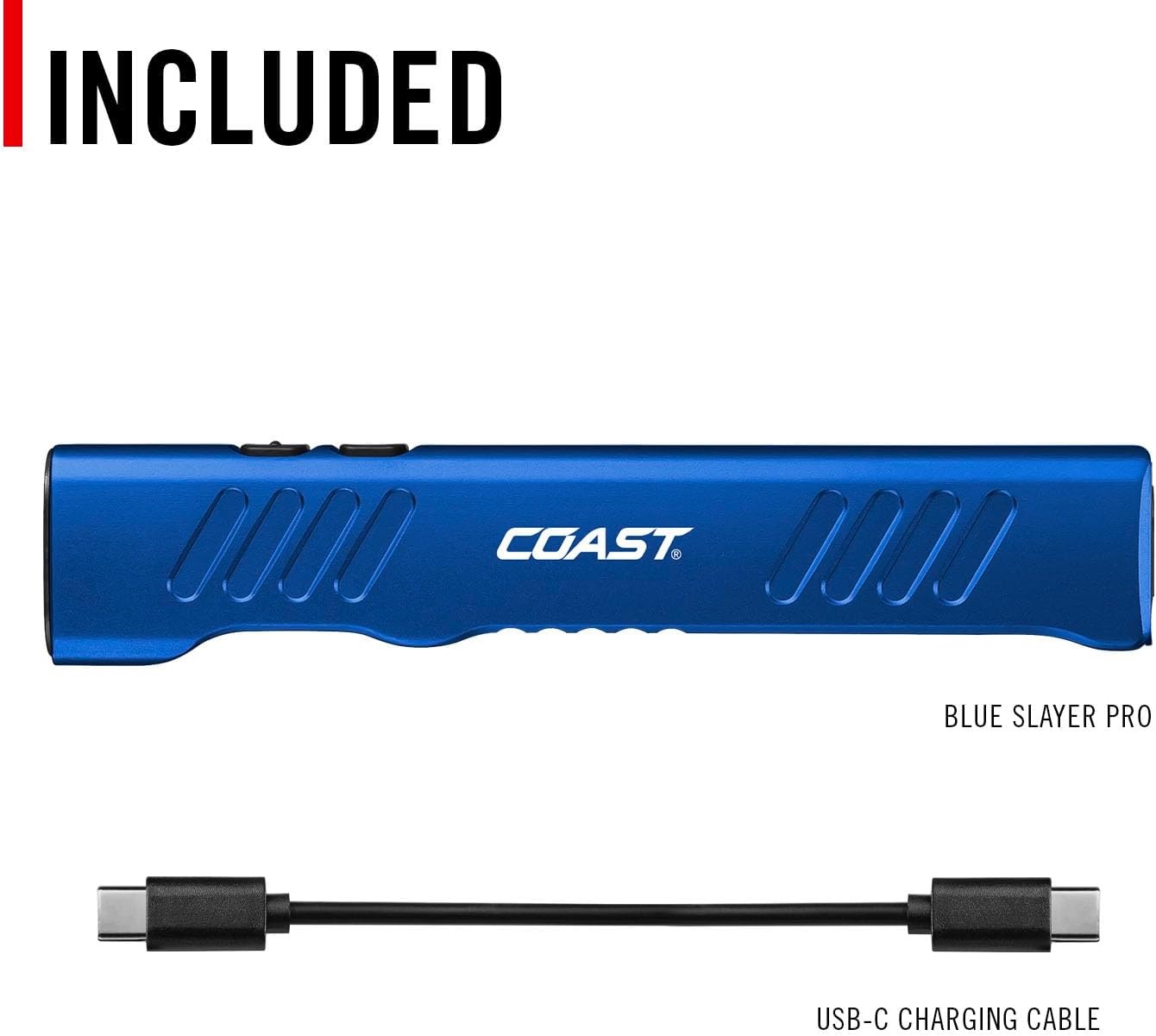 Coast Slayer 1150 Lumen USB-C Rechargeable LED Flashlight with Spot/Flood, Memory Mode and Pocket Clip, Silver(Blue)