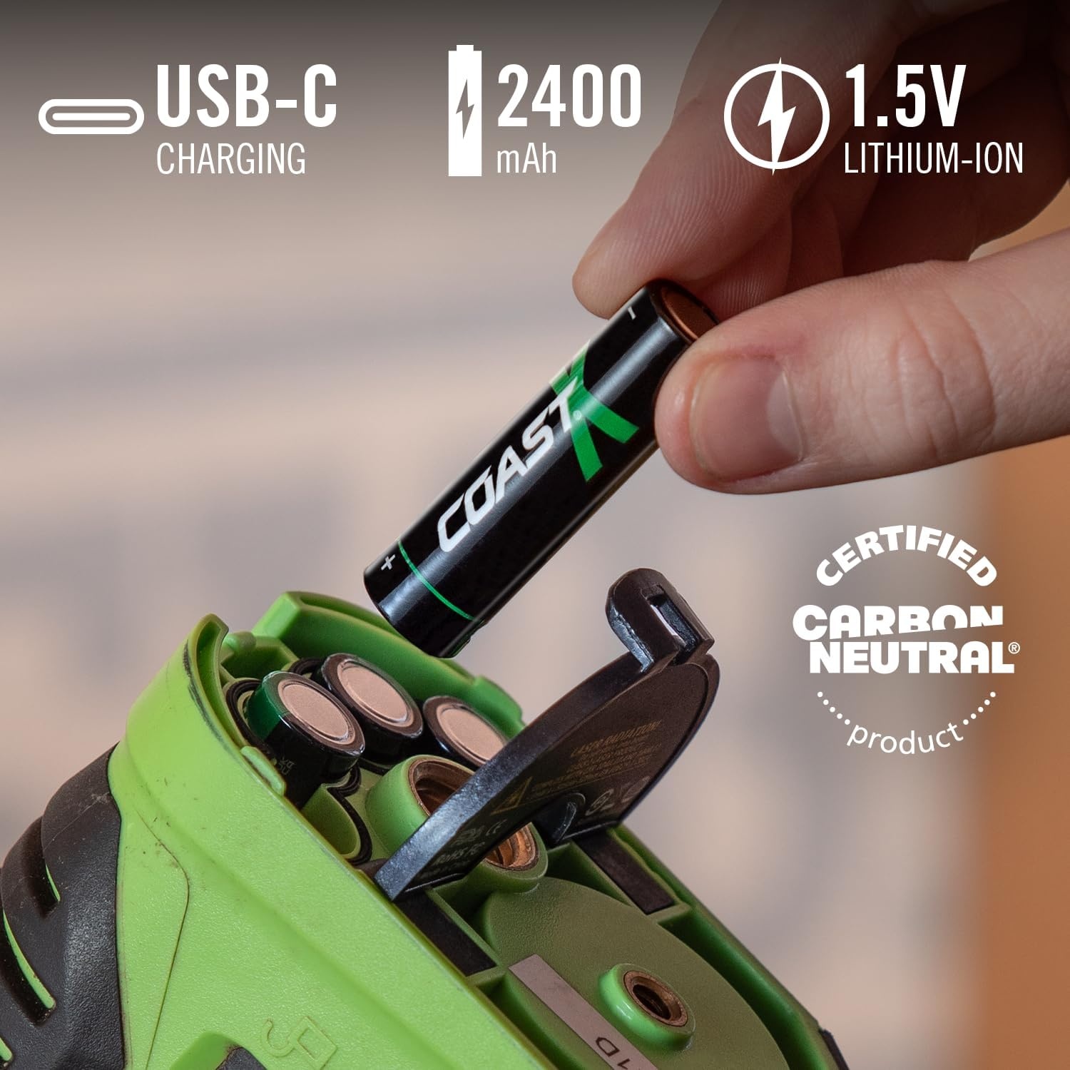 Coast AAA USB-C Rechargeable Batteries, ZITHION-X, Lithium Ion 1.5v 750 mAh, Long Lasting, Charges Under 1.3 Hours, Charging Cable Included, 4-Battery Pack(AAA USB-C  12-Pack)