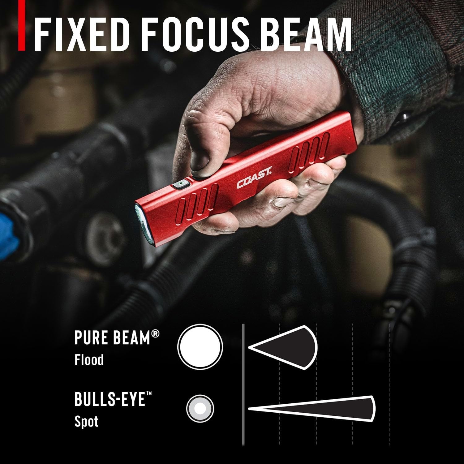 Coast Slayer 1150 Lumen USB-C Rechargeable LED Flashlight with Spot/Flood, Memory Mode and Pocket Clip, Silver(Red)