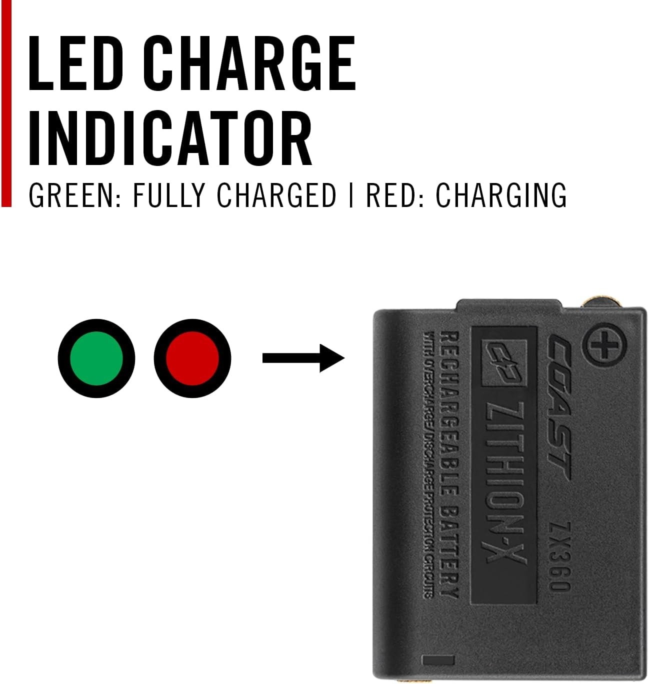 Coast ZX360 Lithium-Ion Rechargeable Battery with Battery Charge Indicator and Overcharge Protection, USB-C ***ONLY Compatible FLX25R and FLX27R Headlamps***