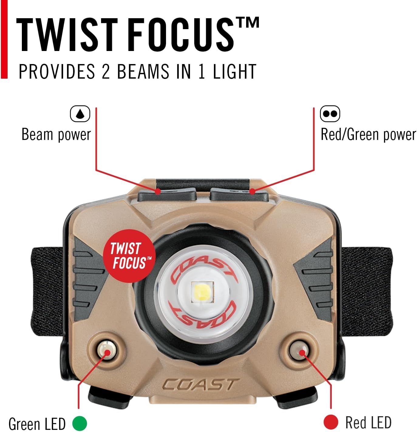 Coast FLX7 700 Lumen LED Headlamp with Twist Focus, 3 x AAA Alkaline Batteries Included