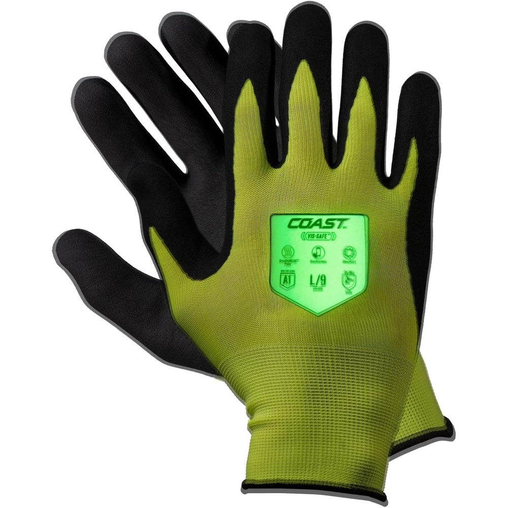 Coast SG300 High Visibility Glow Nitrile Safety Gloves, ANSI Cut Level A1, Touchscreen Compatible, Breathable, Yellow, Extra-Large(X-Large (Pack of 1))