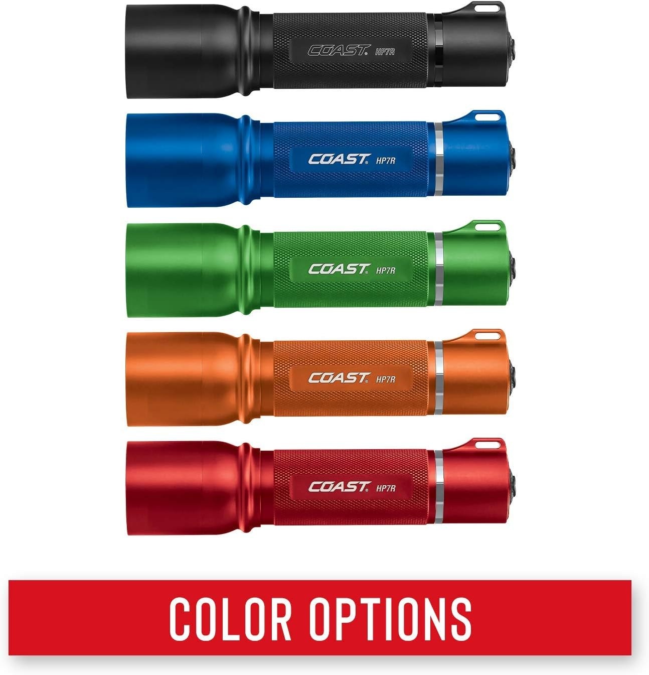 Coast HP7R-RD 300 Lumen Rechargeable LED Flashlight with Slide Focus, Red