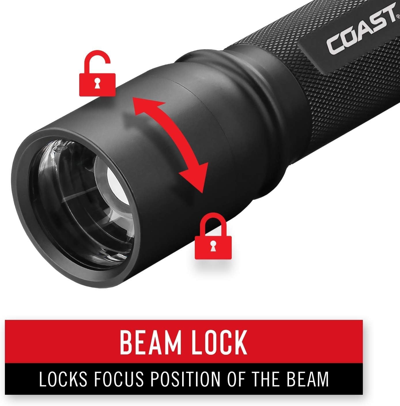 Coast HP7R-RD 300 Lumen Rechargeable LED Flashlight with Slide Focus, Red
