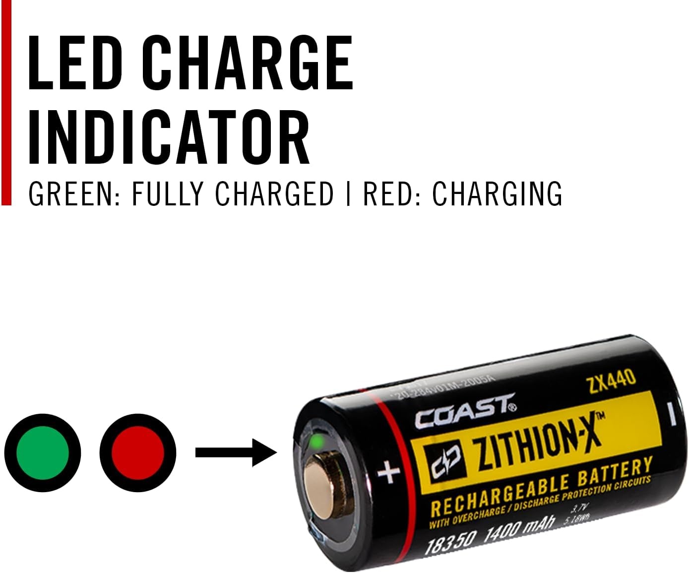 Coast ZX440 Lithium-Ion Rechargeable Battery with Battery Charge Indicator and Overcharge Protection, USB-C ***ONLY Compatible XT7R and XP7R Flashlights***