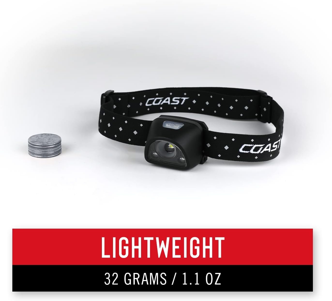 Coast FL1R 435 Lumen Dual Color (White/Red) Rechargeable LED Headlamp, Recharging Accessories Included