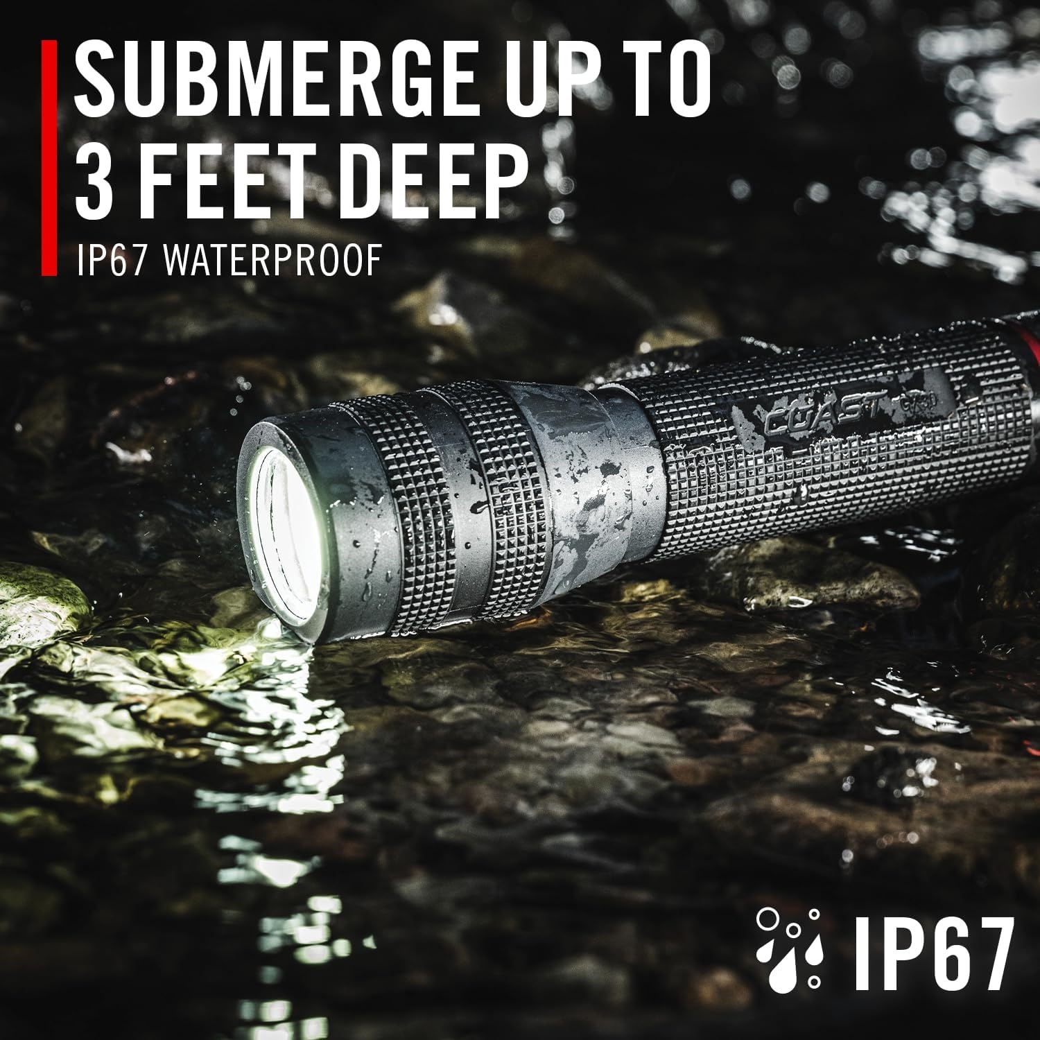 Coast GX10 550 Lumen Compact & Waterproof Dual Power LED Flashlight with Grip-Textured Handle, 4 Light Modes, Twist Focus™ & Pure Beam® Technology