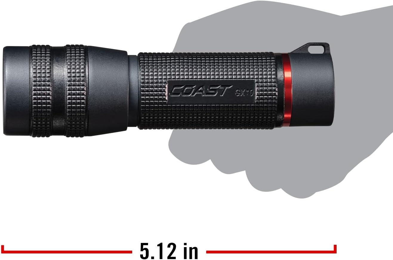 Coast GX10 550 Lumen Compact & Waterproof Dual Power LED Flashlight with Grip-Textured Handle, 4 Light Modes, Twist Focus™ & Pure Beam® Technology
