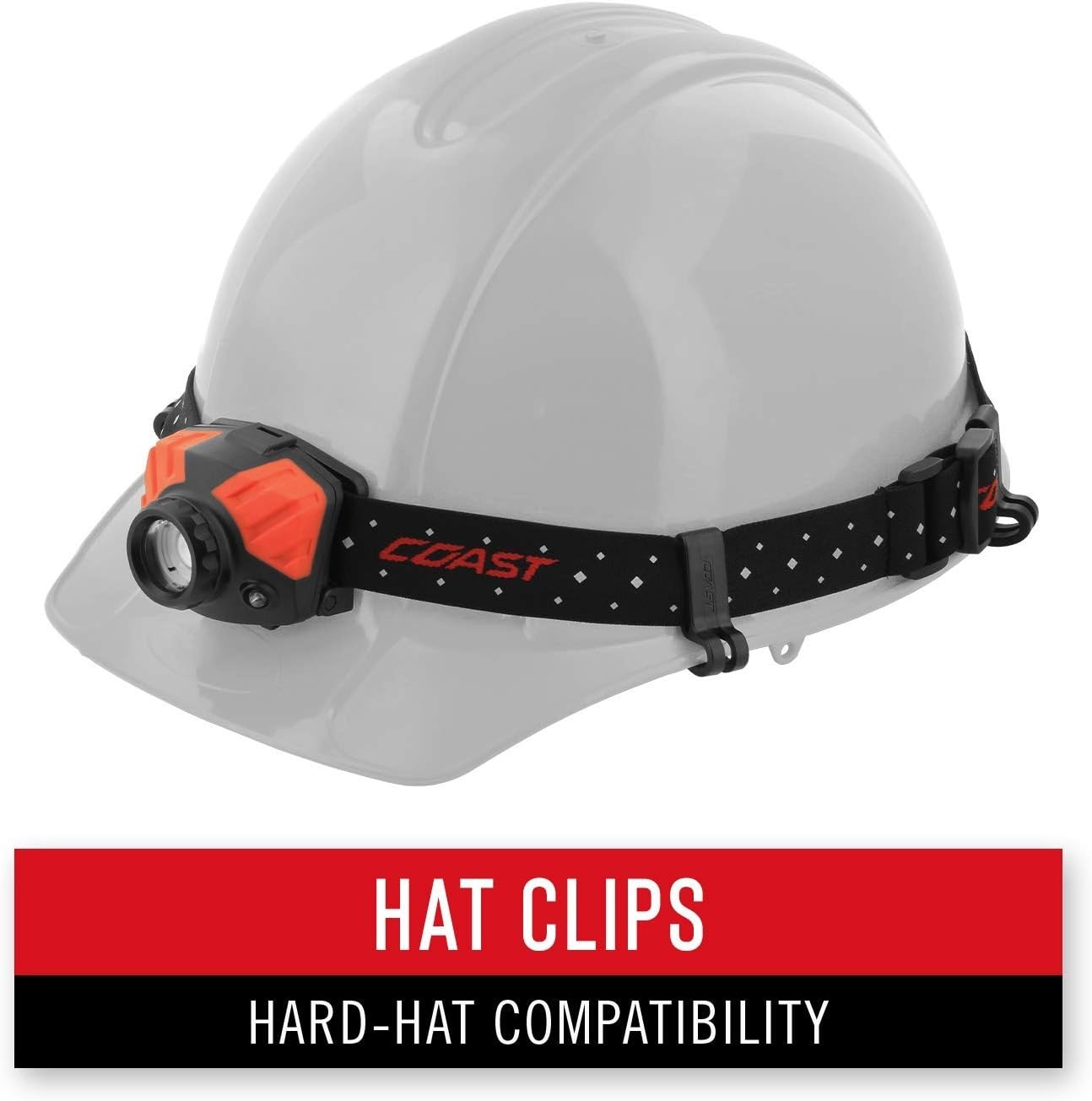 Coast FL85 615 Lumen Dual Color Pure Beam Focusing LED Headlamp with Twist Focus Hinged Beam Adjustment, Hard Hat Compatibility and Reflective Strap, Red