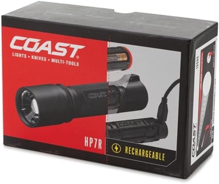 Coast HP7R 300 Lumen Rechargeable LED Flashlight with Slide Focus, Black