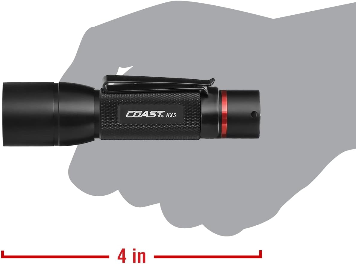 Coast HX5 410 Lumen LED Flashlight, Pure Beam Focusing, Slide Focus, Pocket Clip, Weatherproof, Pocket Sized, Black(Flashlight)