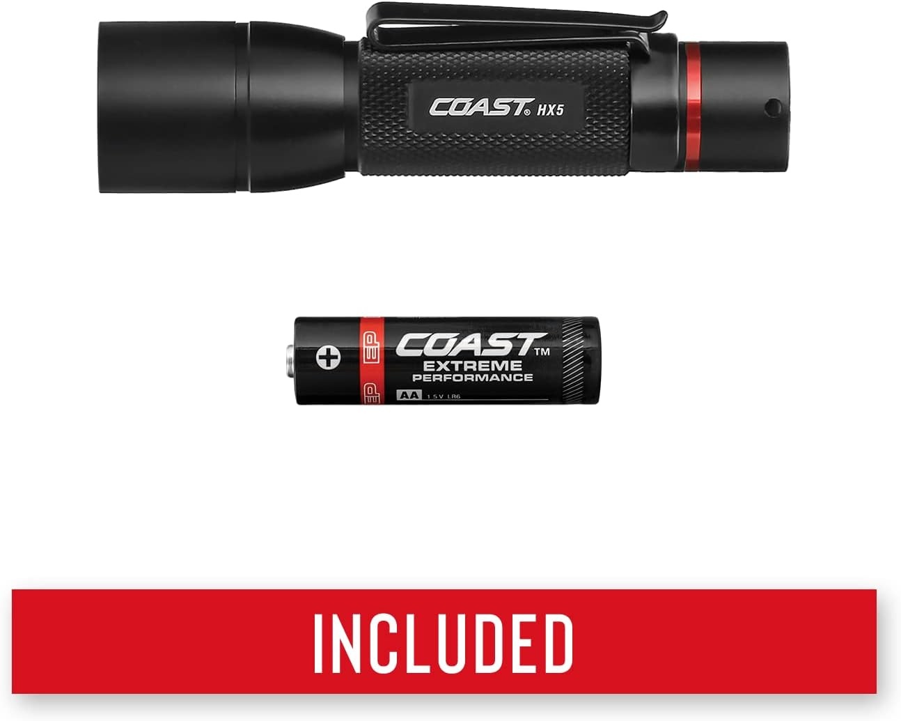 Coast HX5 410 Lumen LED Flashlight, Pure Beam Focusing, Slide Focus, Pocket Clip, Weatherproof, Pocket Sized, Black(Flashlight)
