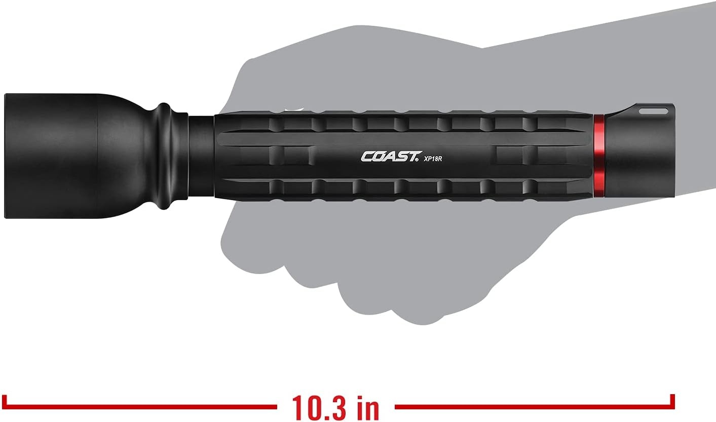 Coast XP18R 3650 Lumen USB-C Rechargeable-Dual Power LED Flashlight with Pure Beam Slide Focus and Top Grade Aluminum Build,Black, 30323