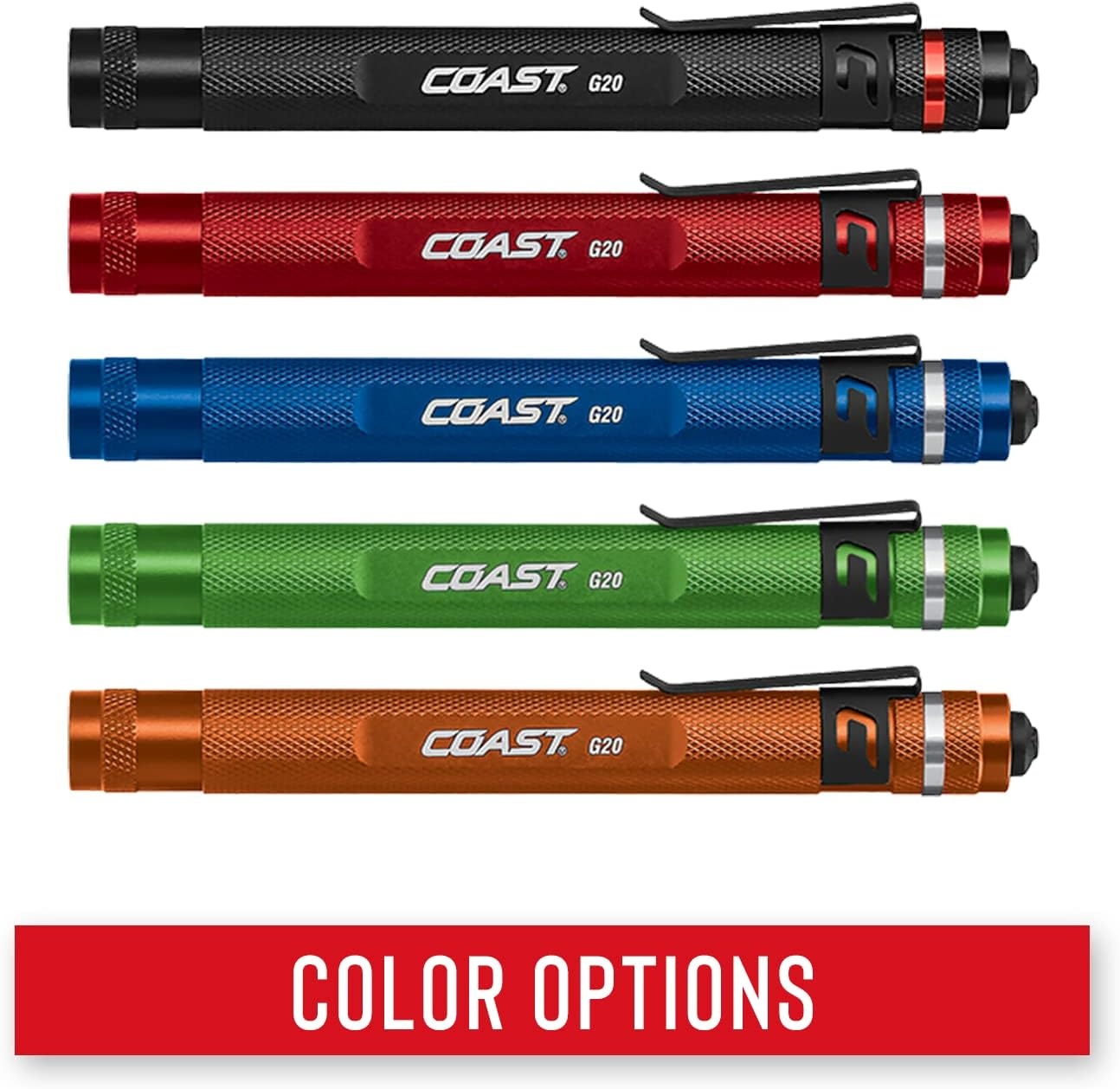 Coast G20 Inspection Beam LED Penlight with Adjustable Pocket Clip and Consistent Edge-To-Edge Brightness, Black, 54 lumens,1 Pack(Black)