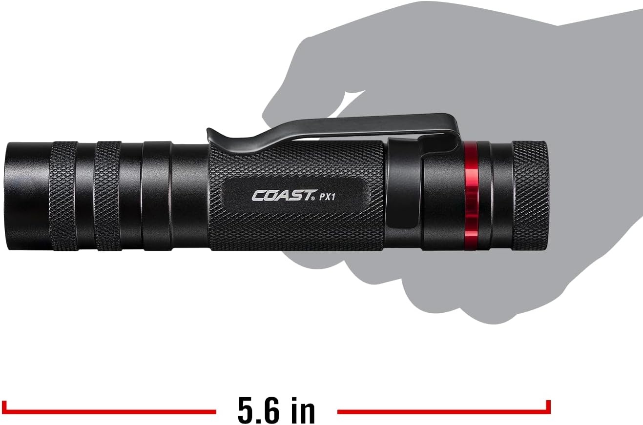 Coast PX1 565 Lumen Pure Beam Focusing LED Flashlight with Twist Focus and Adjustable Pocket Clip