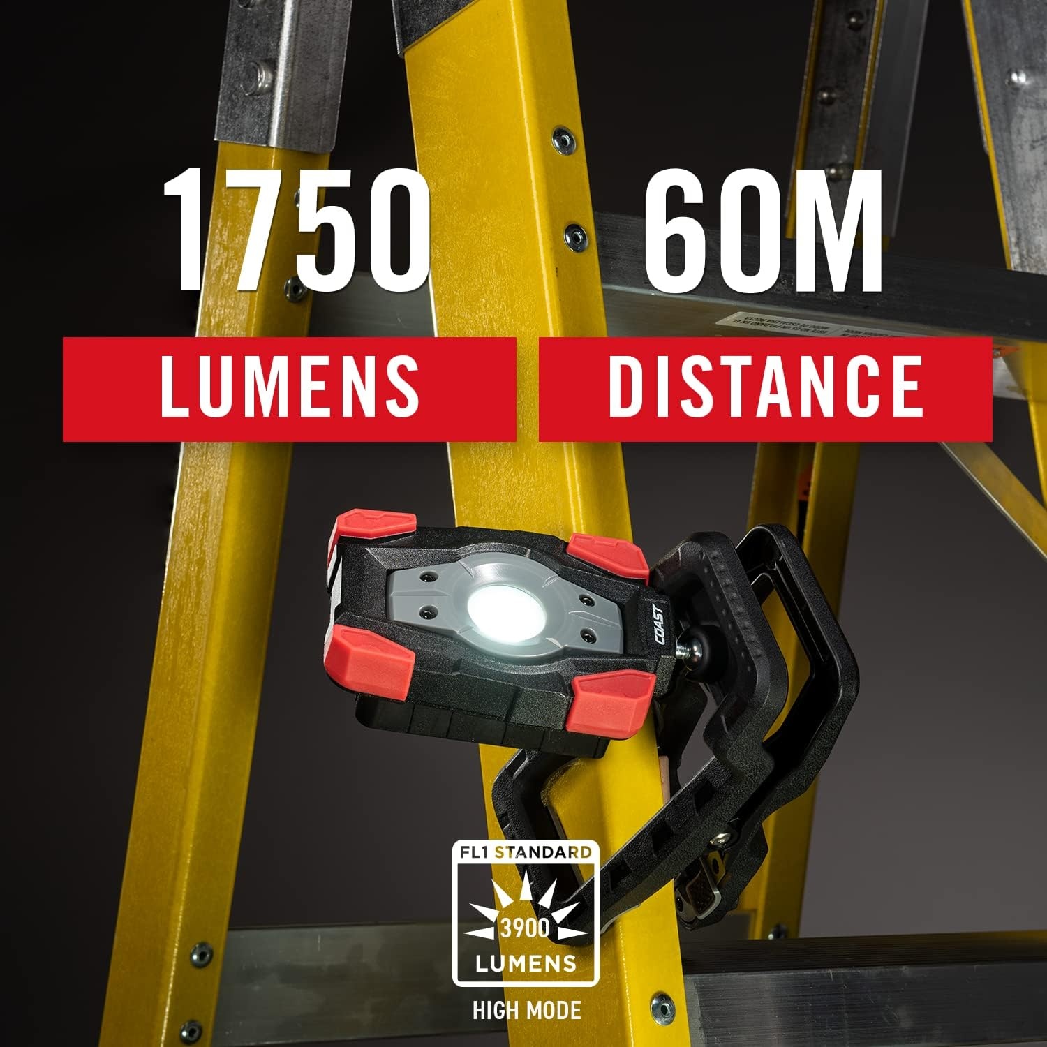 Coast CL20R 1750 Lumen Rechargeable Dual Power Rotating LED Magnetic Clamp Light with Wide Angle Flood Beam, Black/Red