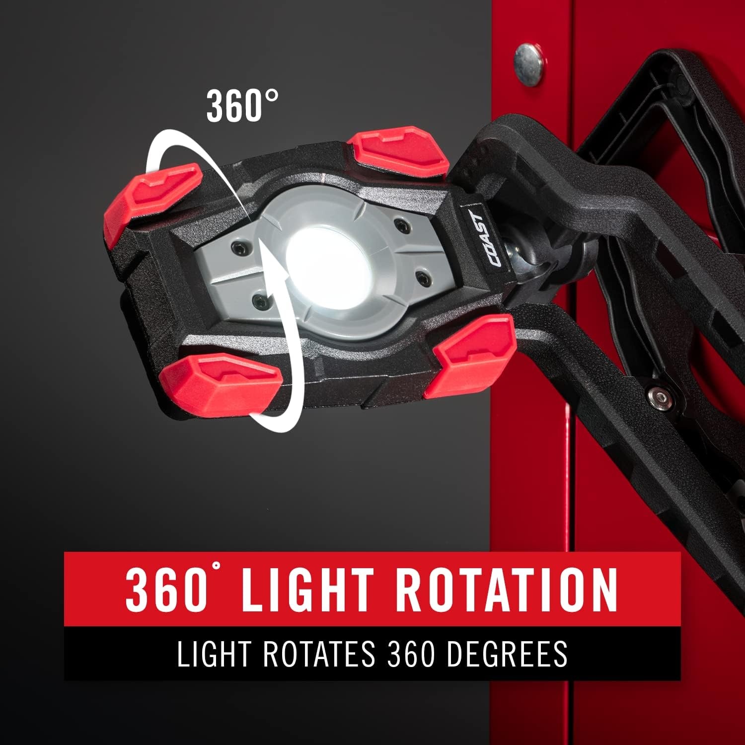 Coast CL20R 1750 Lumen Rechargeable Dual Power Rotating LED Magnetic Clamp Light with Wide Angle Flood Beam, Black/Red