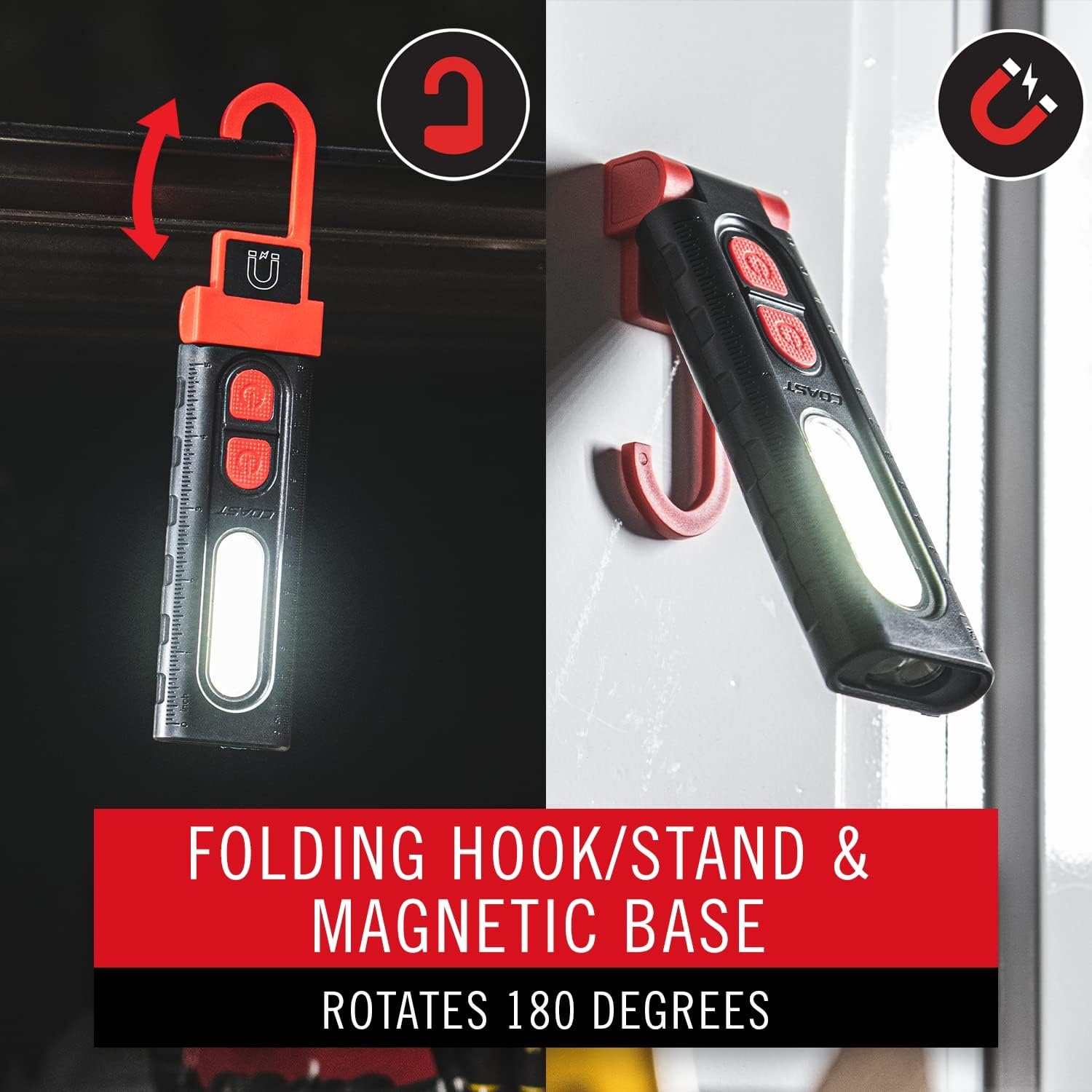 Coast PM100R 180-Degree Rotating Worklight with Magnetic Base, Black/Red