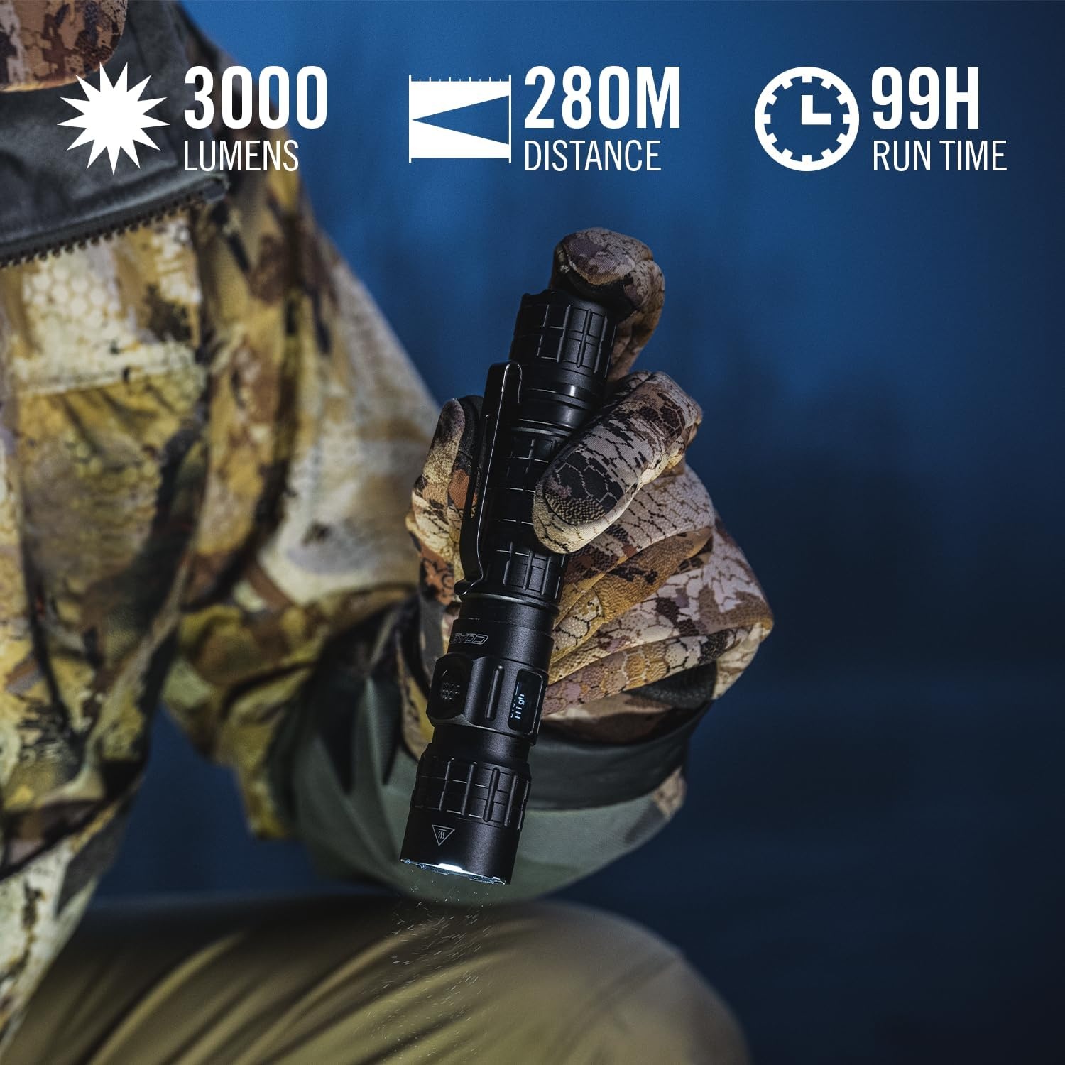 Coast TX300R 3000 Lumen Rechargeable Long Range Tactical LED Flashlight with Strobe, Spot and Flood Beams – POWERiQ™ Digital Display, Durable Aluminum Build