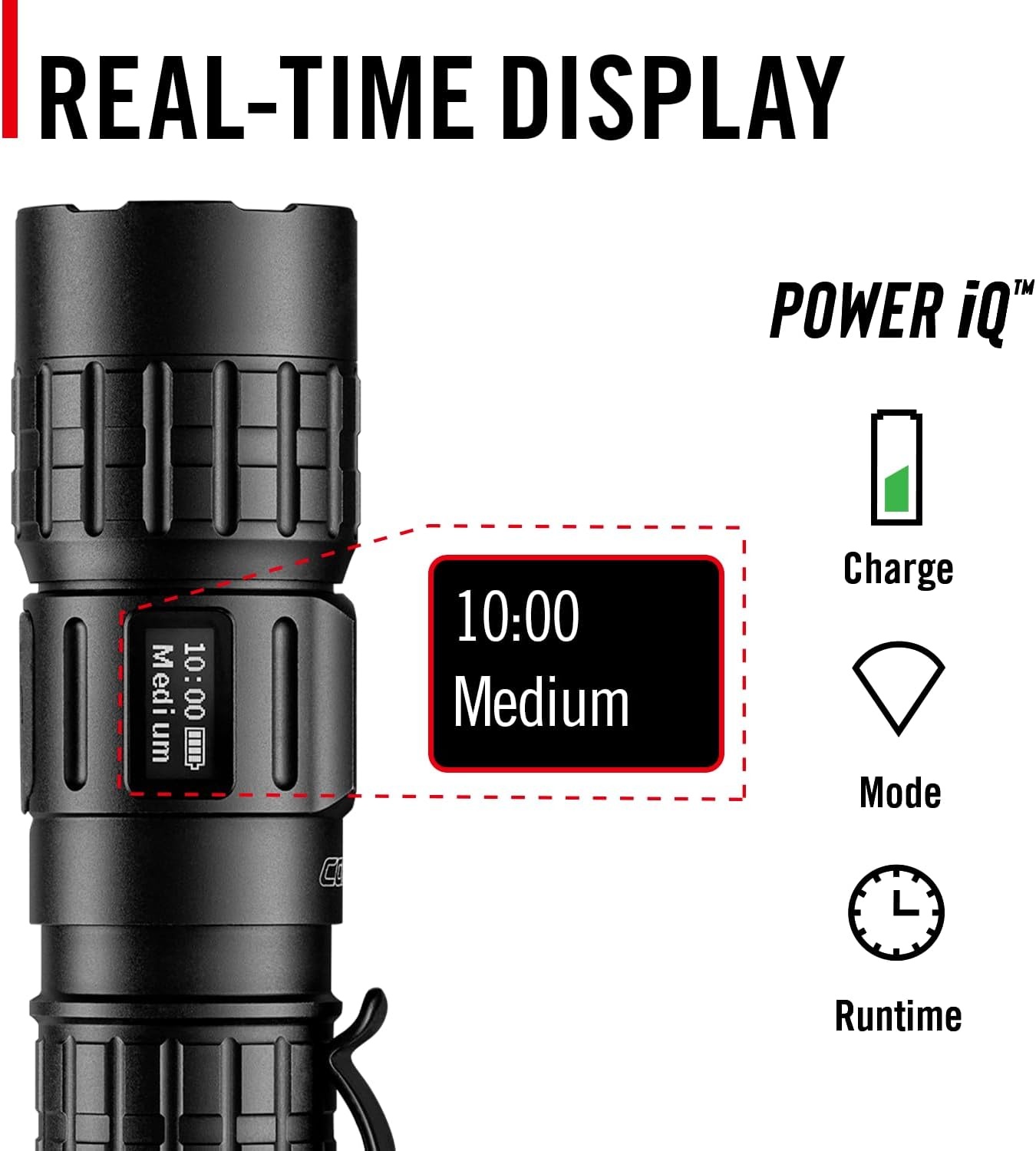 Coast TX300R 3000 Lumen Rechargeable Long Range Tactical LED Flashlight with Strobe, Spot and Flood Beams – POWERiQ™ Digital Display, Durable Aluminum Build