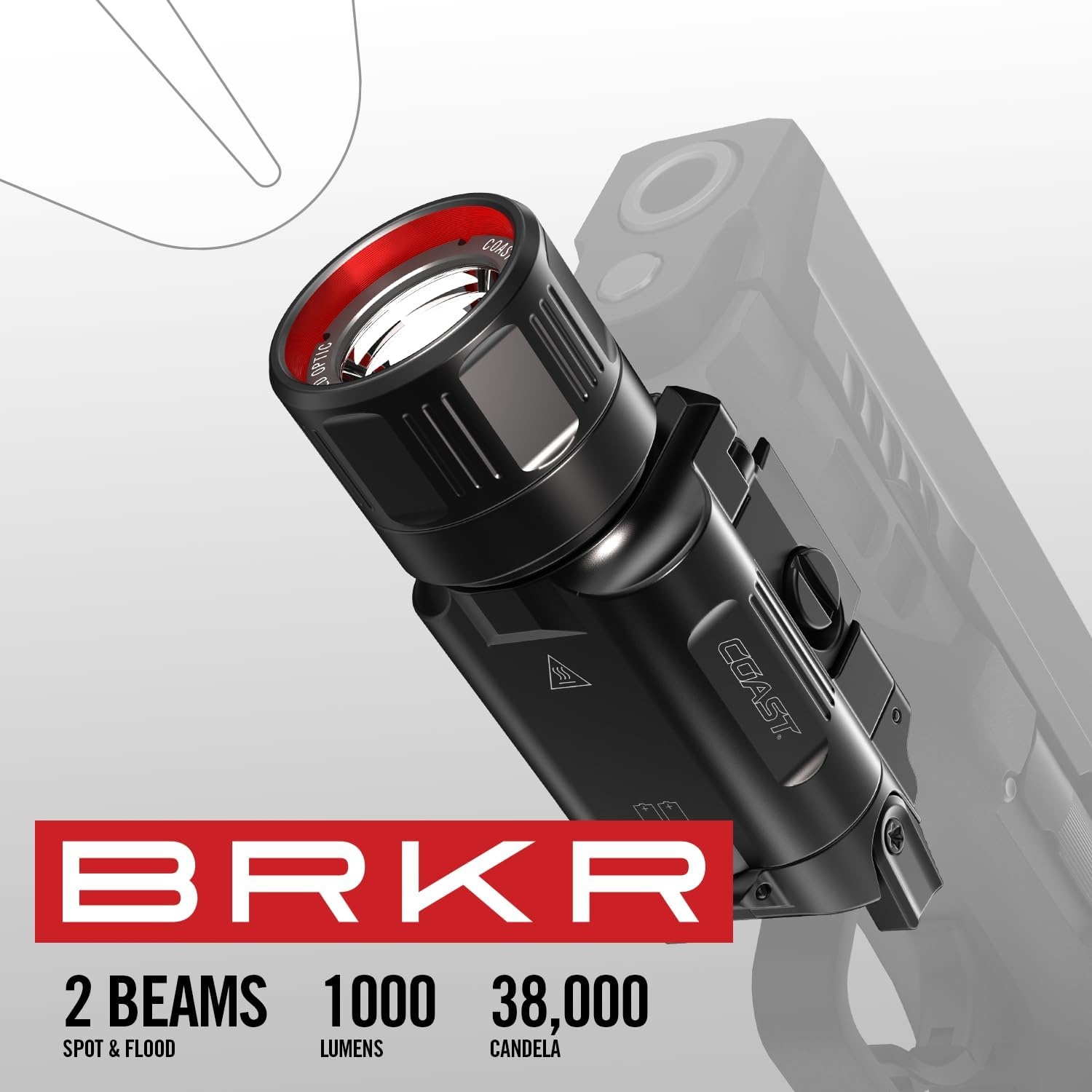 Coast PTX65R Two Beam 1000 Lumen USB-C Rechargeable LED Tactical Weapon Light with Tool-Free Universal/Picatinny Mounting System, and Spot & Flood Beams – IP54 Rating