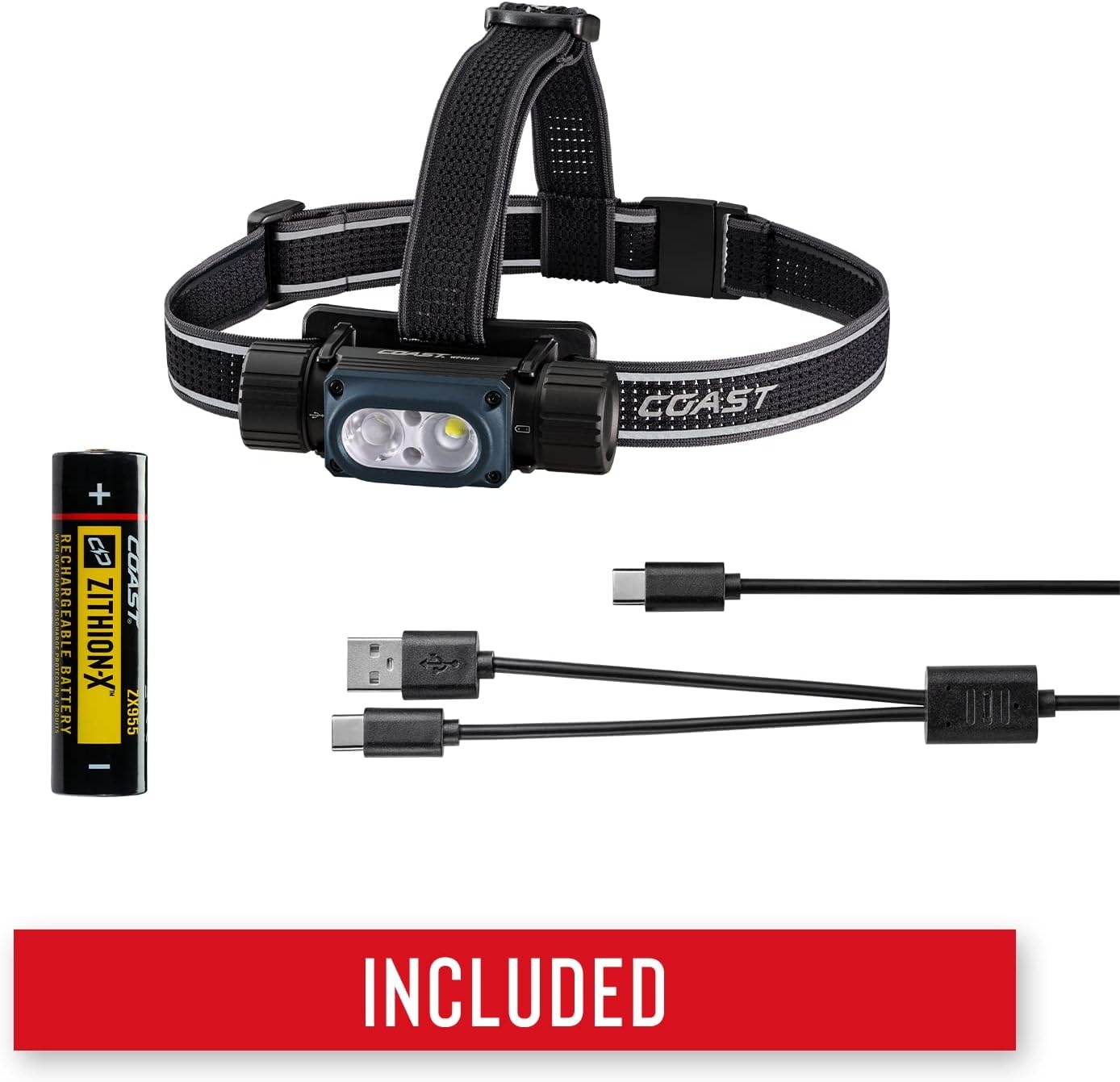 Coast WPH34R 2000 Lumen Waterproof Ultra Bright IP68 USB Rechargeable-Dual Power Headlamp, 6 Modes with Spot and Flood Beams, Blue/Black(Black/Blue)