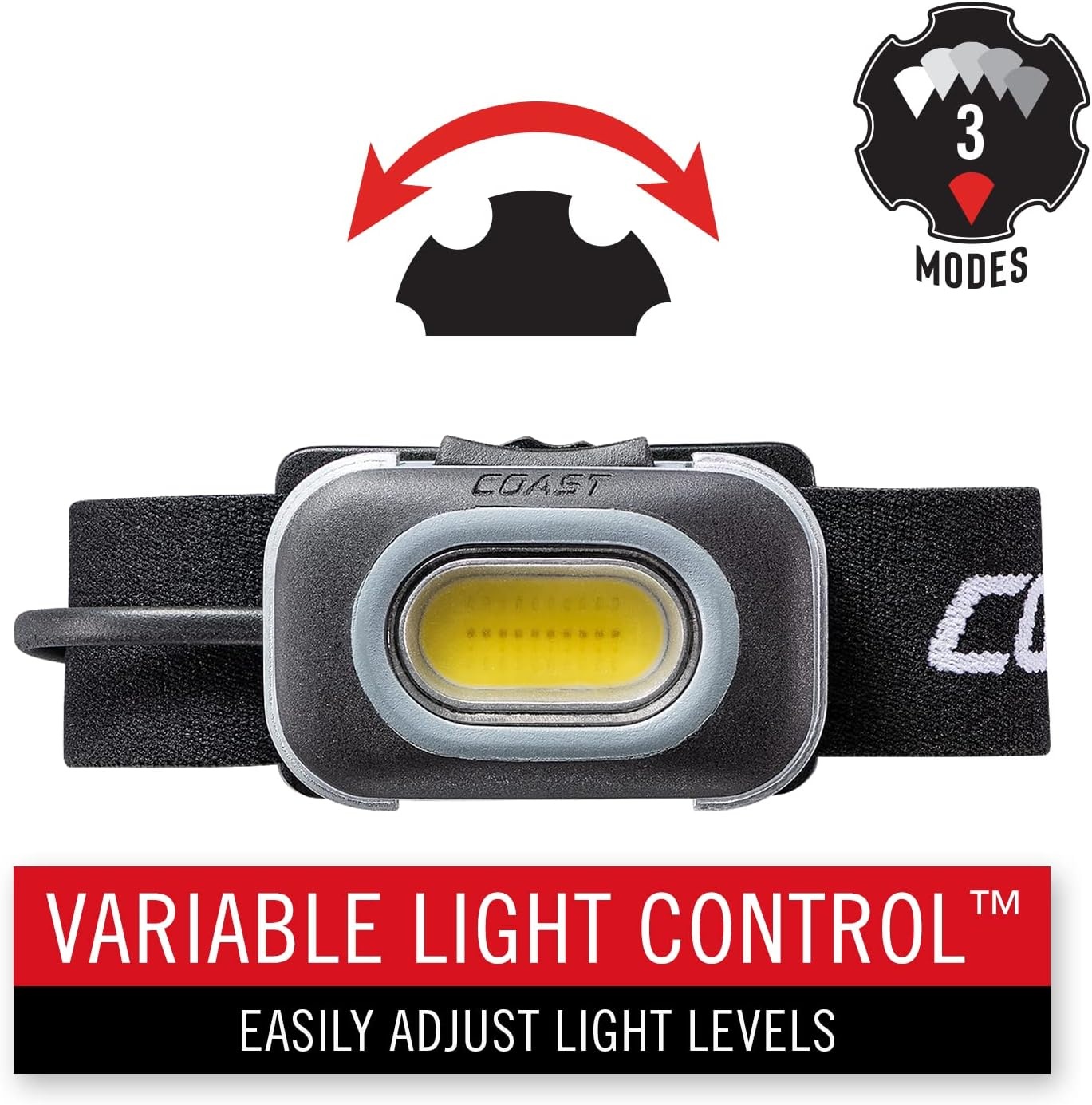 Coast RL10 560 Lumen Dual Color LED Headlamp with Flood and Spot Beams, Variable Light Control, C.O.B., Alkaline Dual Power, Non-Slip Band, 3 x AAA Included